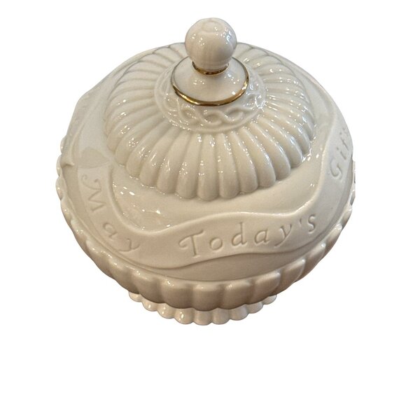 vintage Lenox Musical Sentiment Box Ceramic White & Gold Joy Laughter Handcrafte - Picture 3 of 11